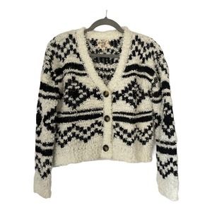 Cropped buttoned down boucle black white sweater S